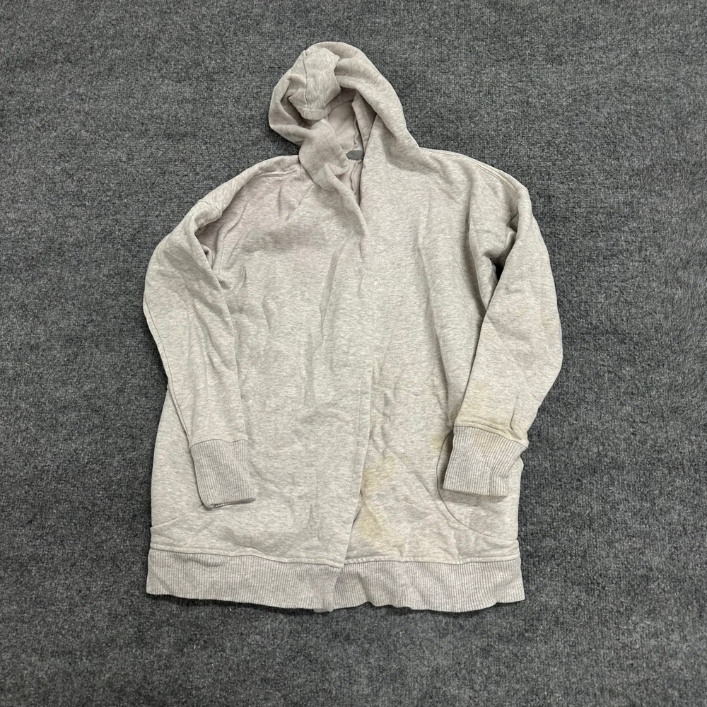 Athleta Hoodie Womens Size XS Gray Open Front Wrap Cotton Blend Pockets Stained
